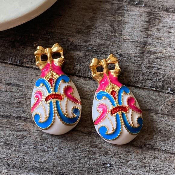 NEW Pink & Gold Enamel Drop Earrings - Picture 1 of 8